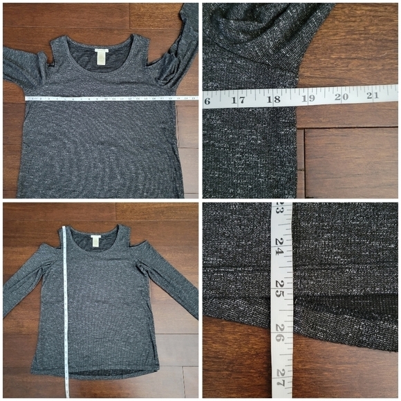 Matty M Women's Size S Dark Gray Cold Shoulder Thick Knit Stretch Rayon Top - Picture 7 of 7